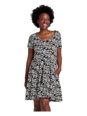 Toad & Co Marley Tiered Short Sleeve Dress | Black & Ivory | Medium